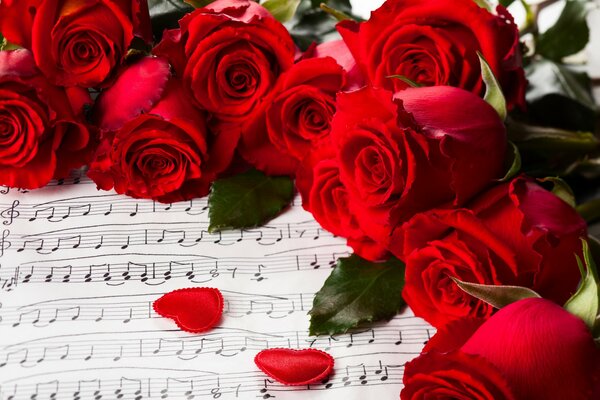 Roses rouges avec des notes