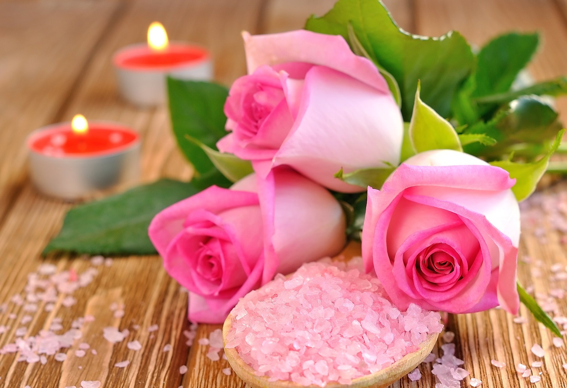 roses pink buds petals salt candle