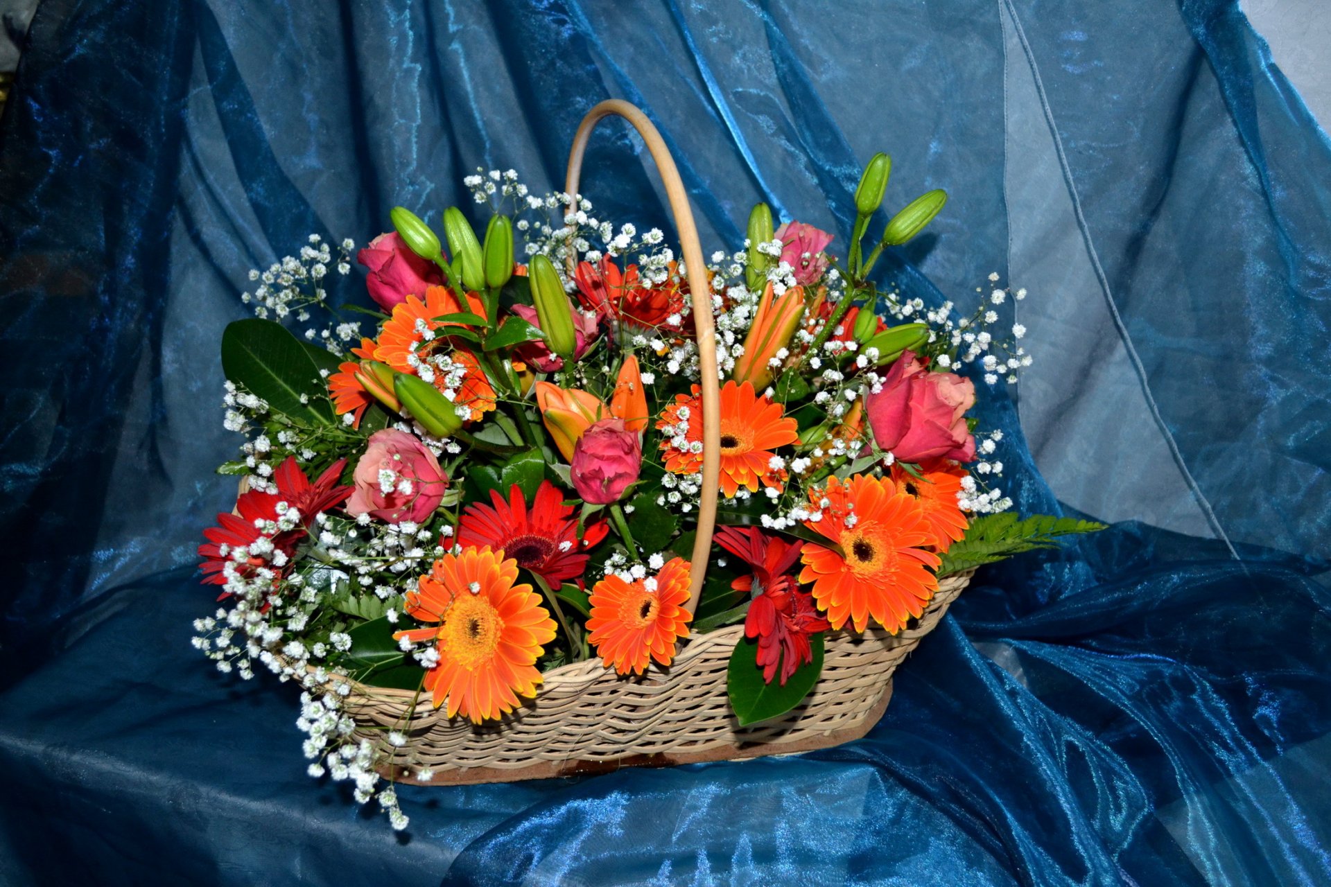 fiori fiore gerbera rose gigli bouquet bello cestino cestino