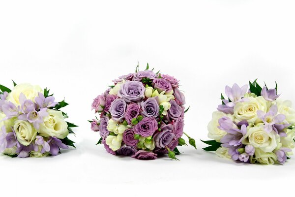 Three beautiful bouquets in delicate colors