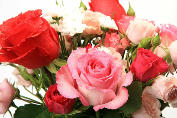 Bouquet de roses rouges et roses