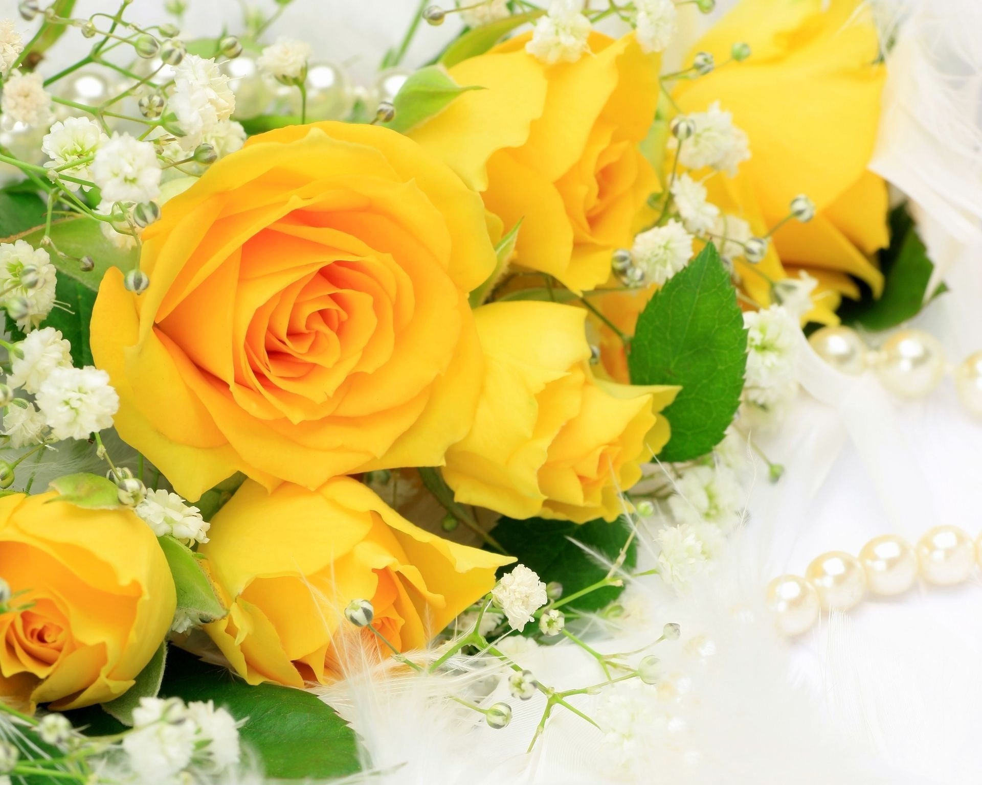 roses yellow flowers flower beautiful bouquet pearl pearl beads buds petal