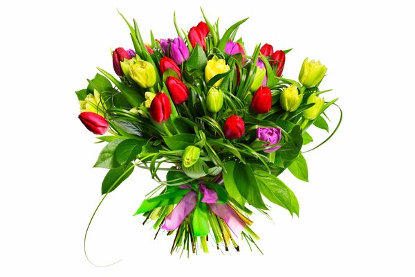 Bouquet of bright flowers of tulips