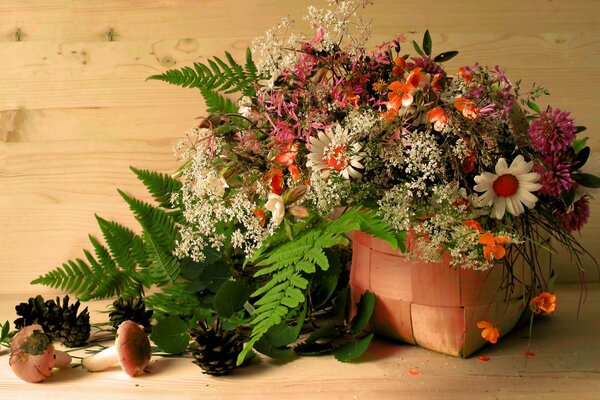 Different wildflowers in the basket