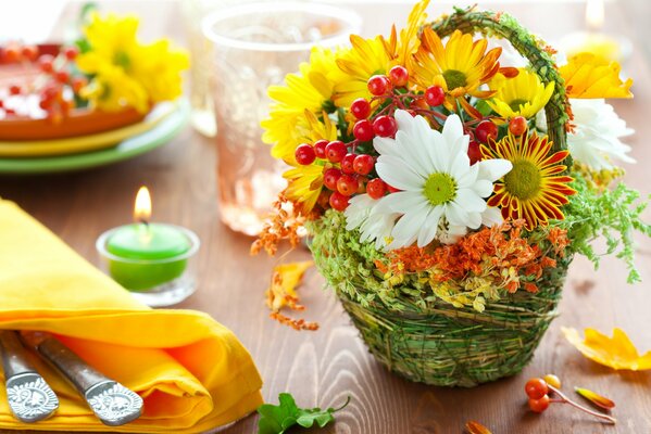 Bouquet of autumn flowers on the table