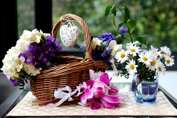 Beautiful arrangement of flowers on the table