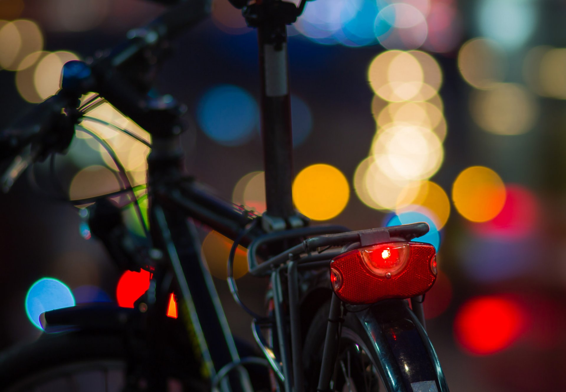 bicycle bokeh lights multicolored evening night macro