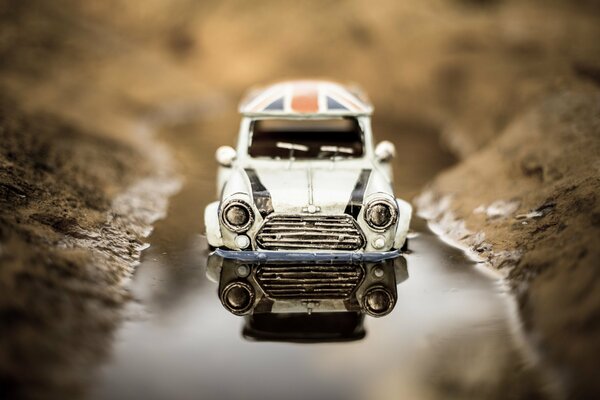 Toy car stuck in a stream