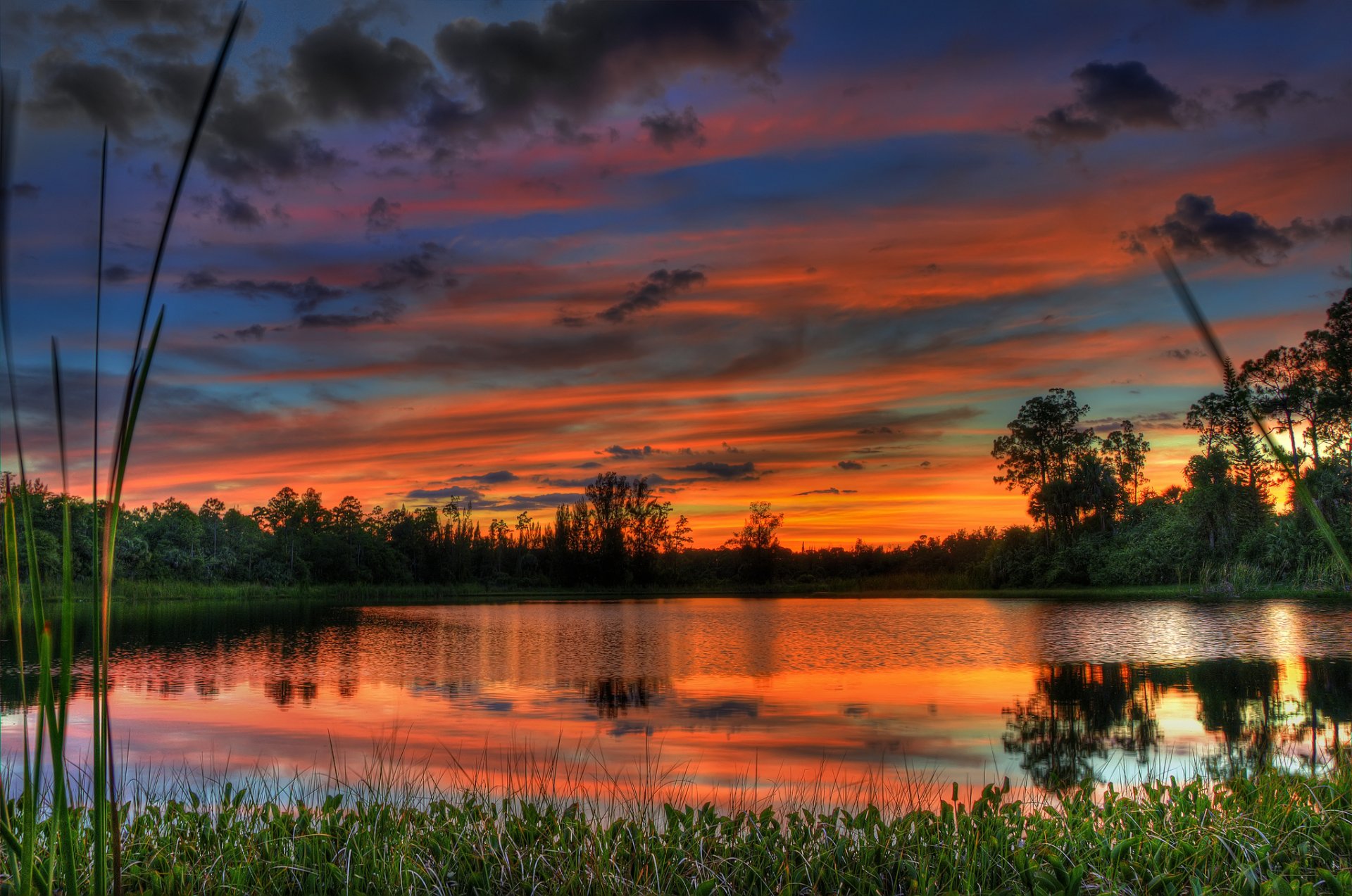 nature sky clouds sunset water landscape lake tree