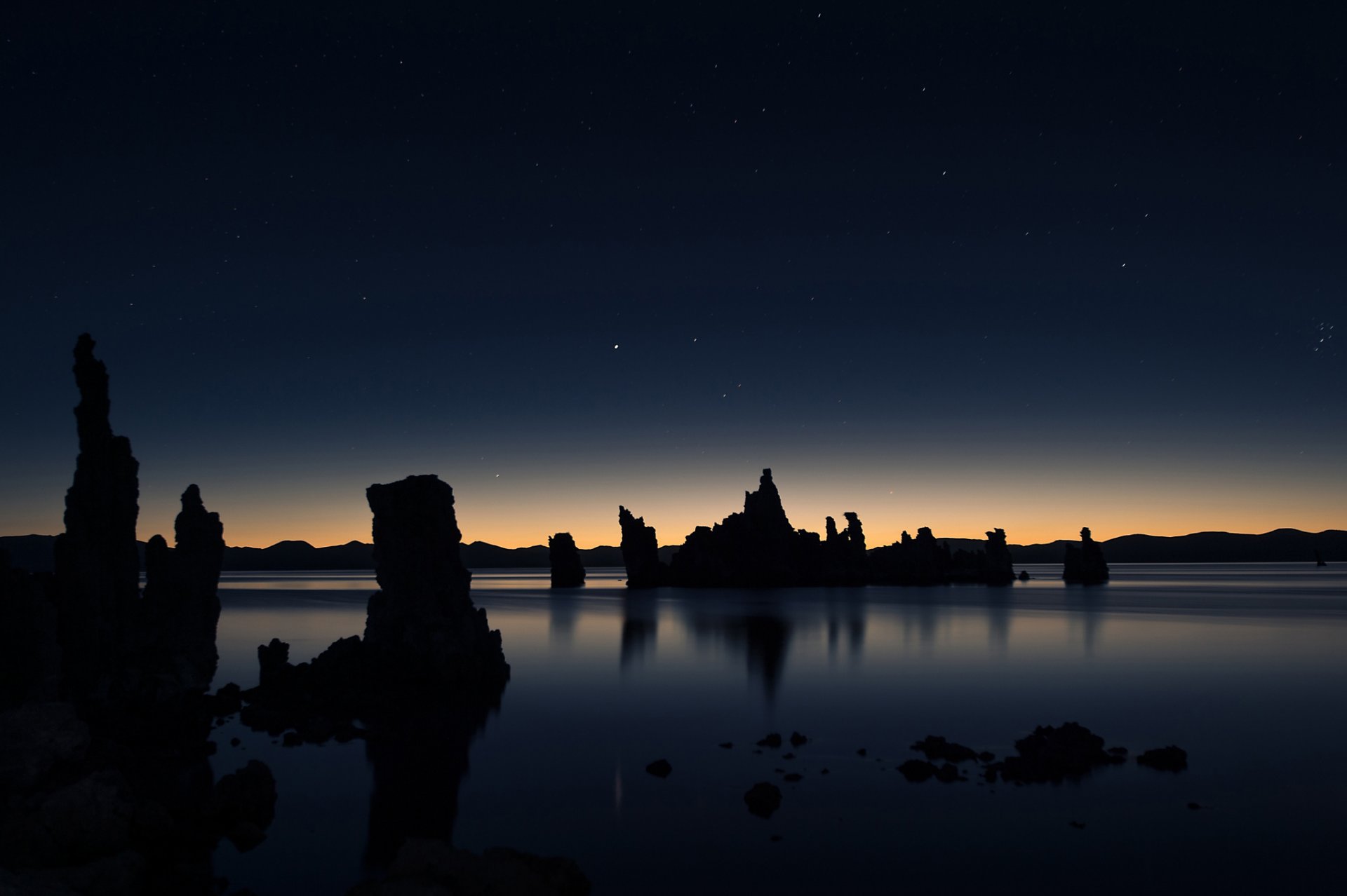 lac mono californie aube lac réflexion étoiles