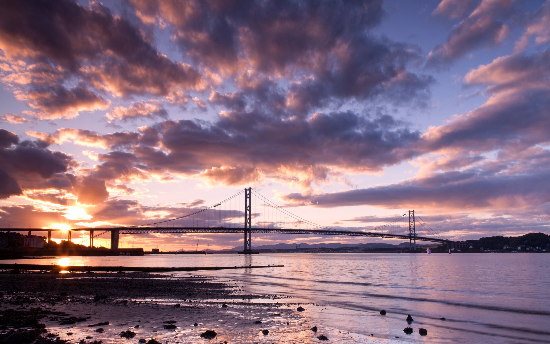 natur landschaft himmel wolken sonnenuntergang fluss brücke schottland