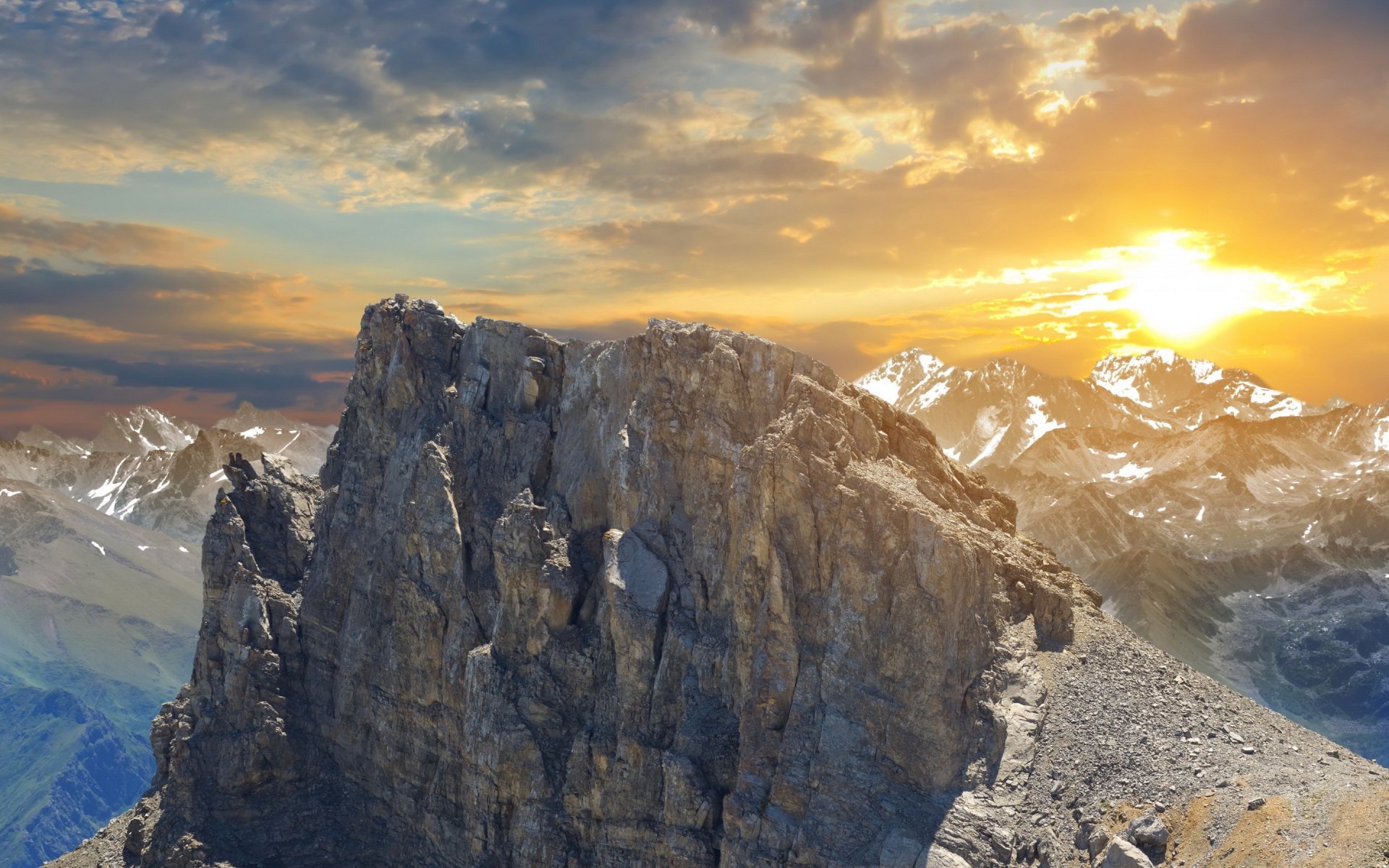 berge schnee himmel wolken sonne