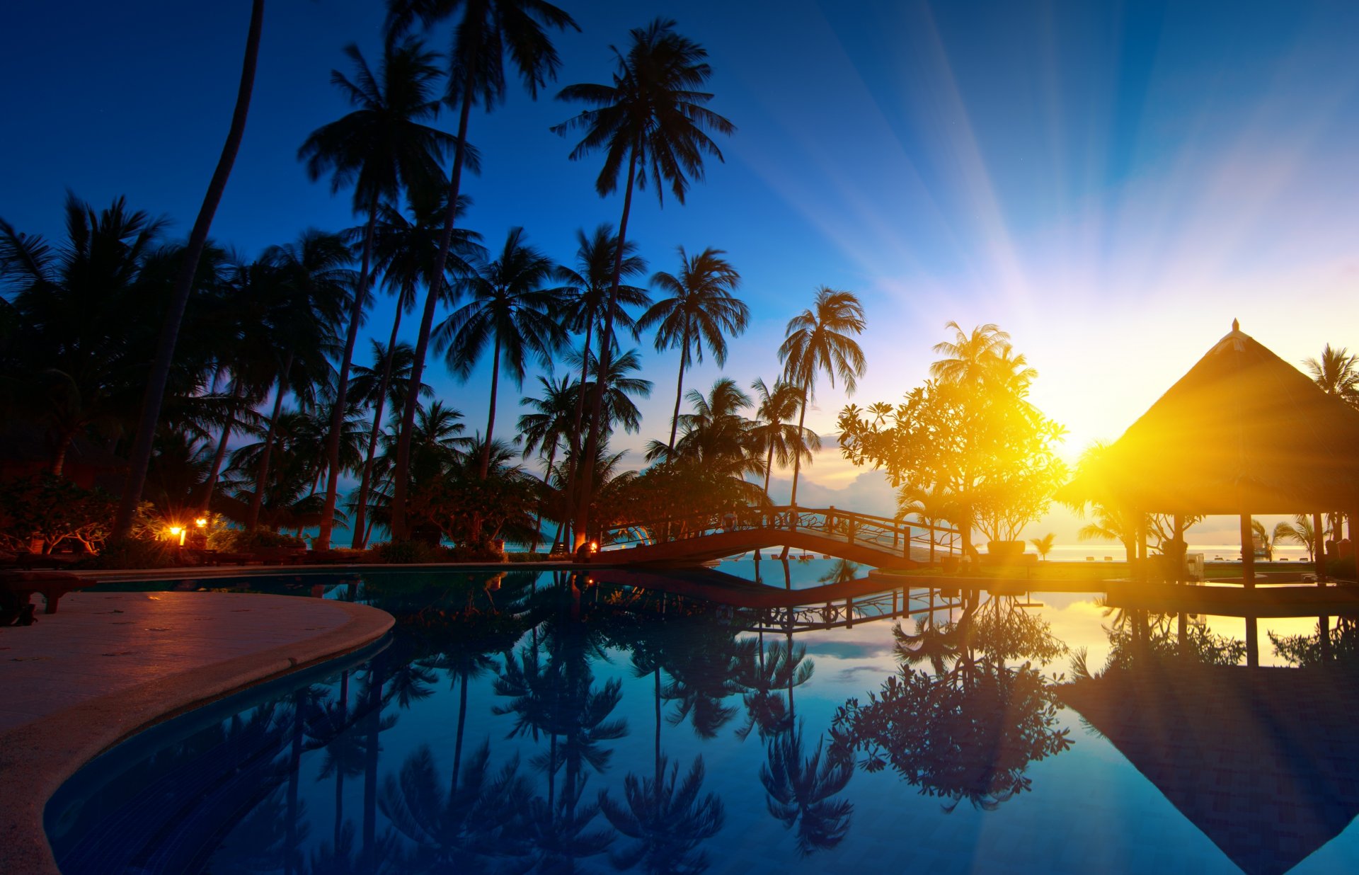 tailandia paraíso árboles marina palmeras puente naturaleza amanecer agua de mar