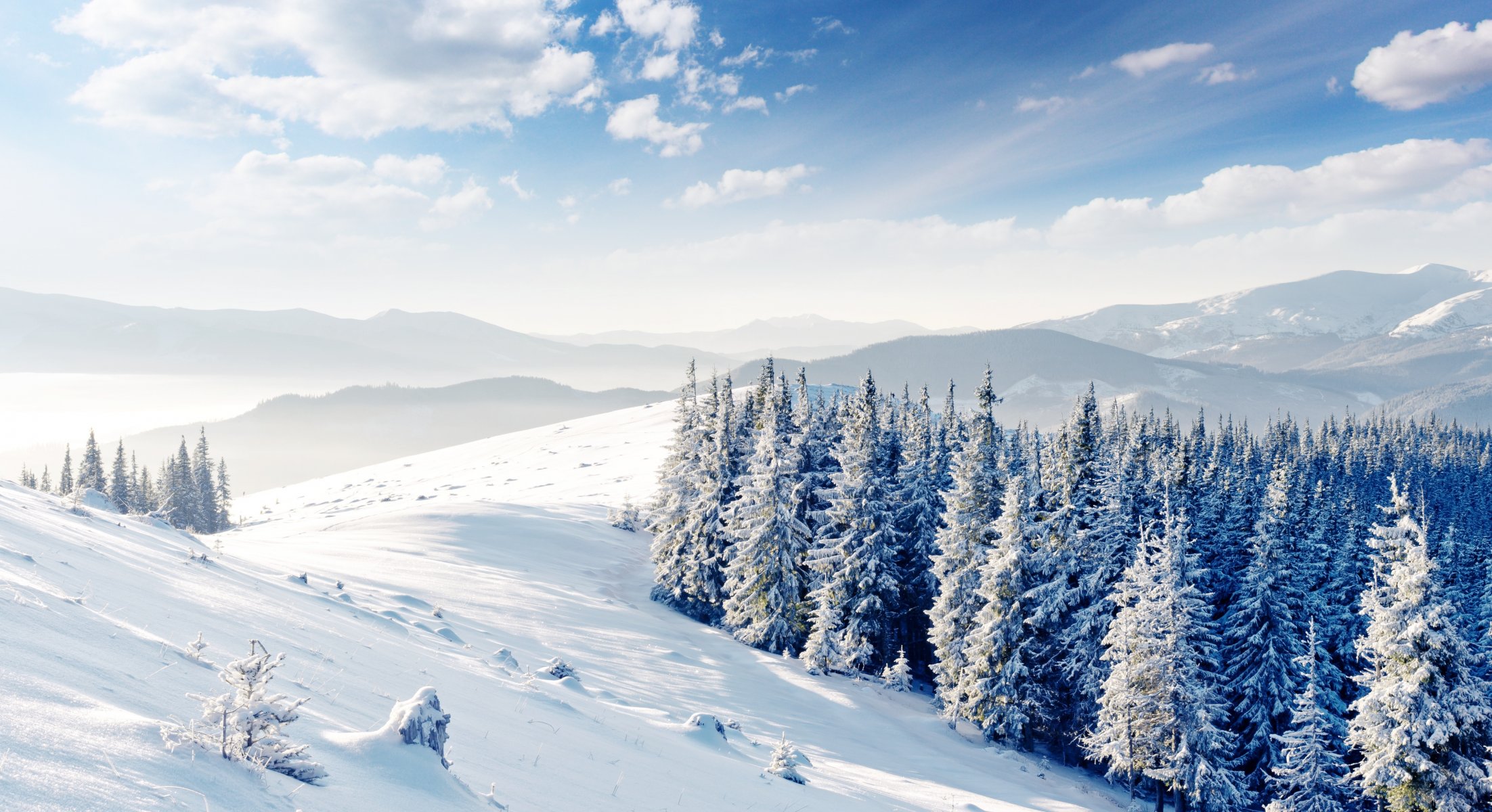 hills clouds winter snow