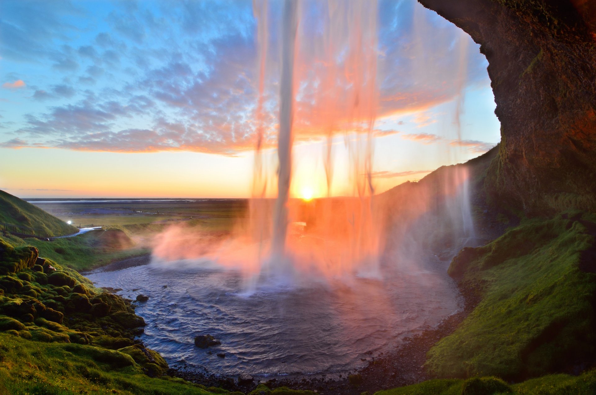 eljalandsfoss islande seljalandsfoss cascade ruisseau coucher de soleil