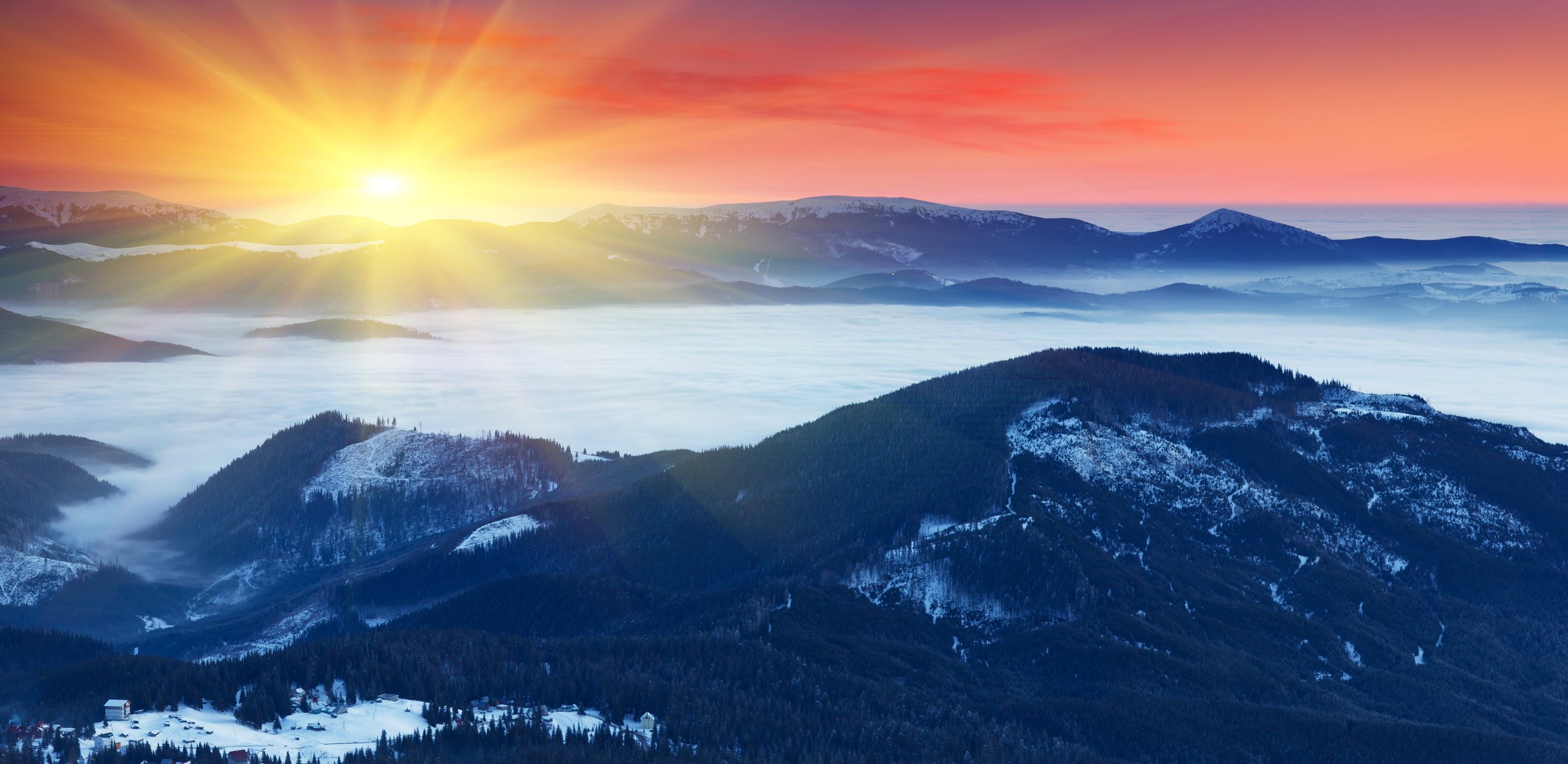 berge nebel sonne schnee winter dämmerung