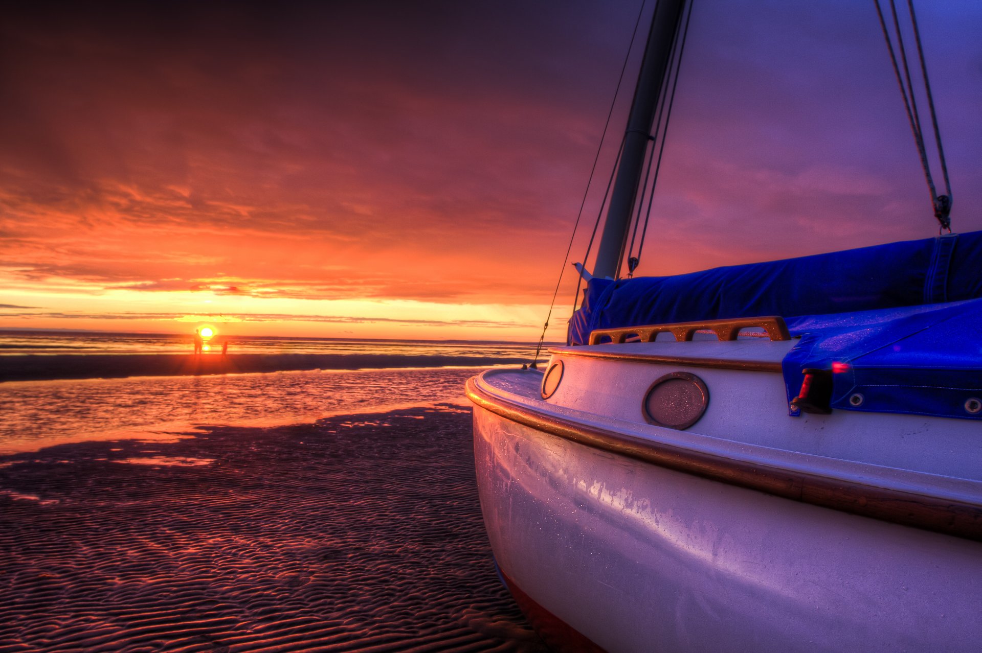 nature landscape sky clouds sunset beach sun sea boat