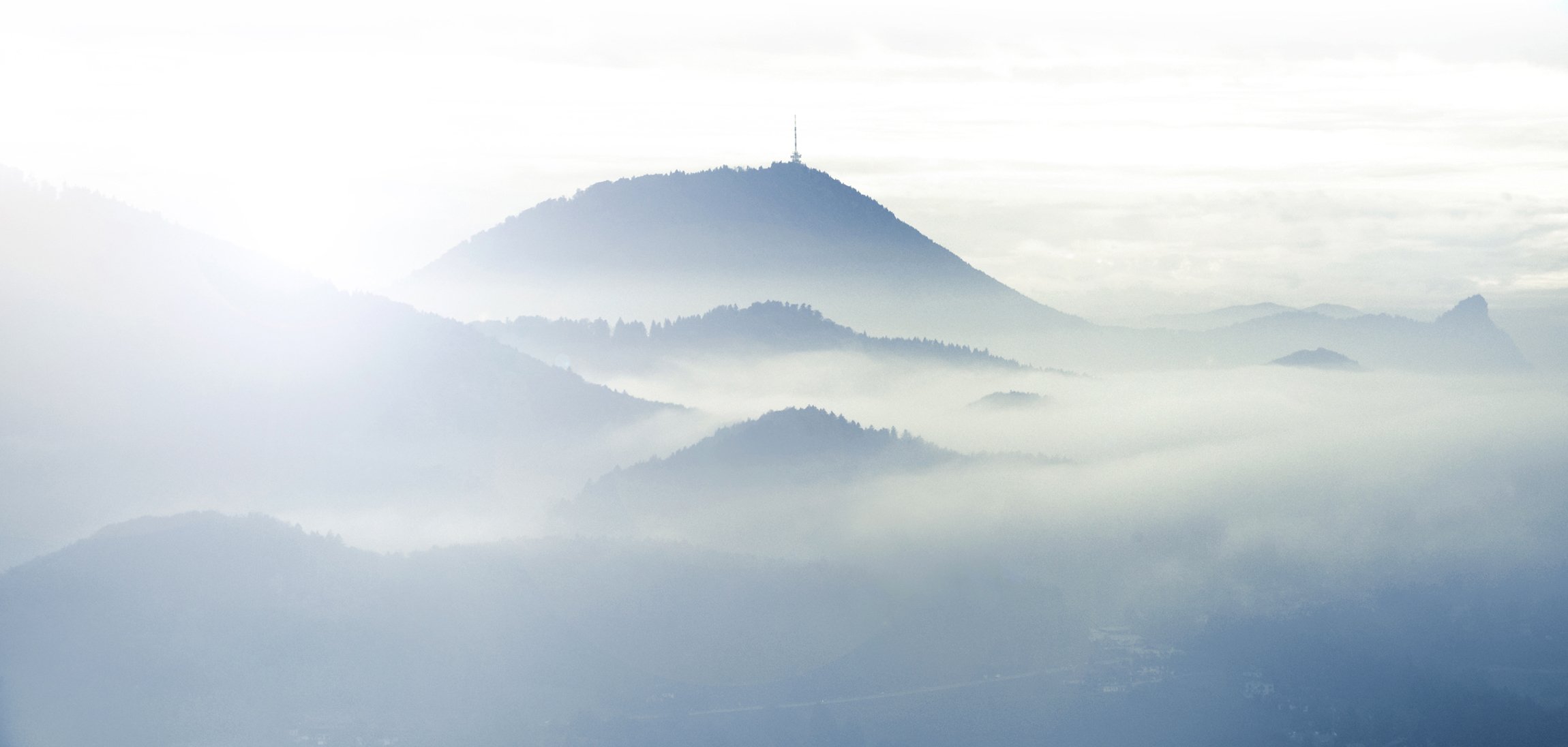 mountain hills fog clouds light antenna