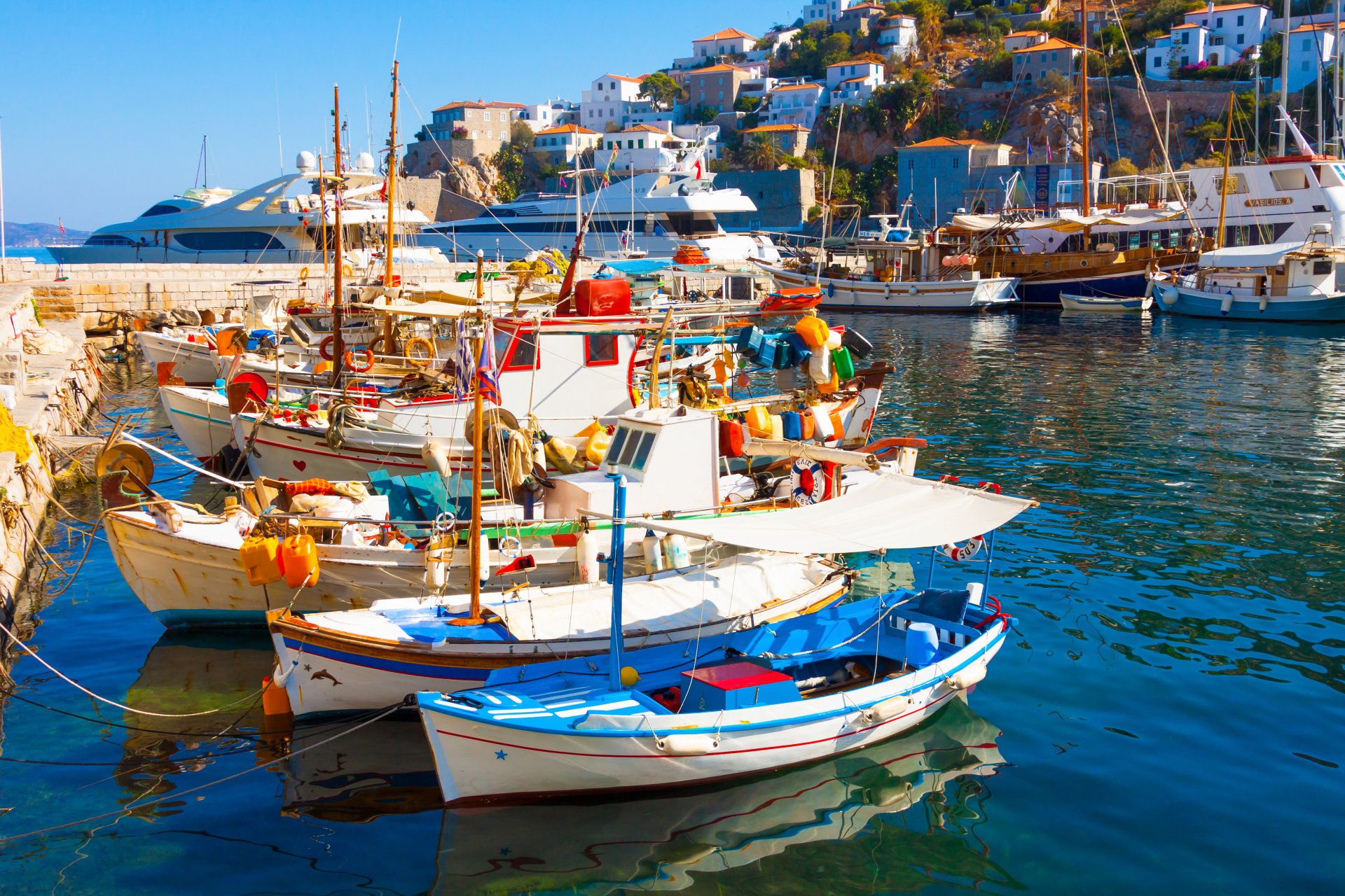 nature paysage mer maisons grèce santorin bateaux