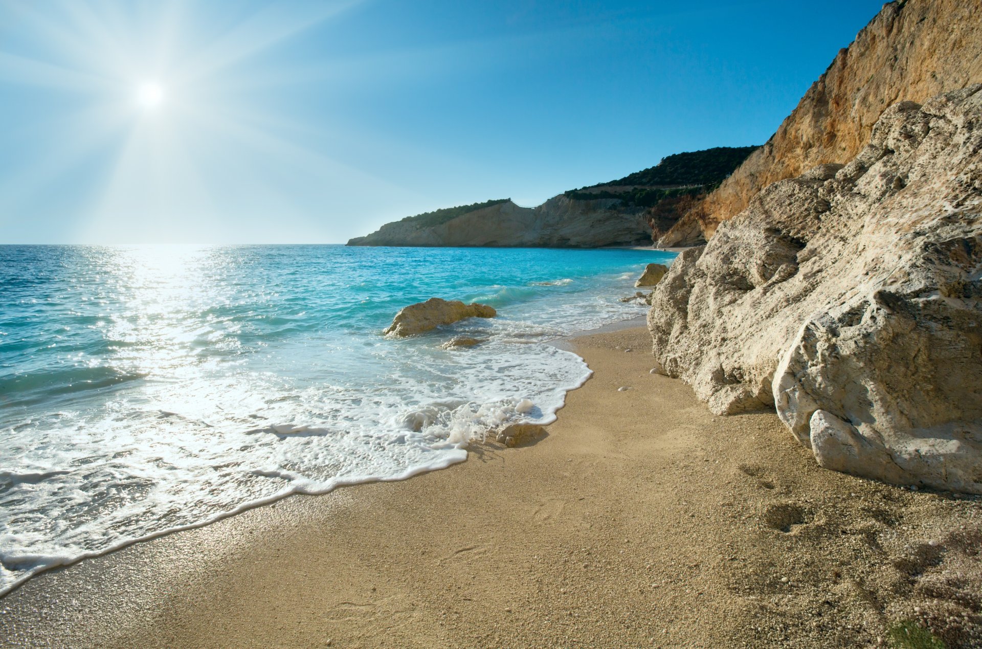 griechenland meer natur küste felsen sand sonne