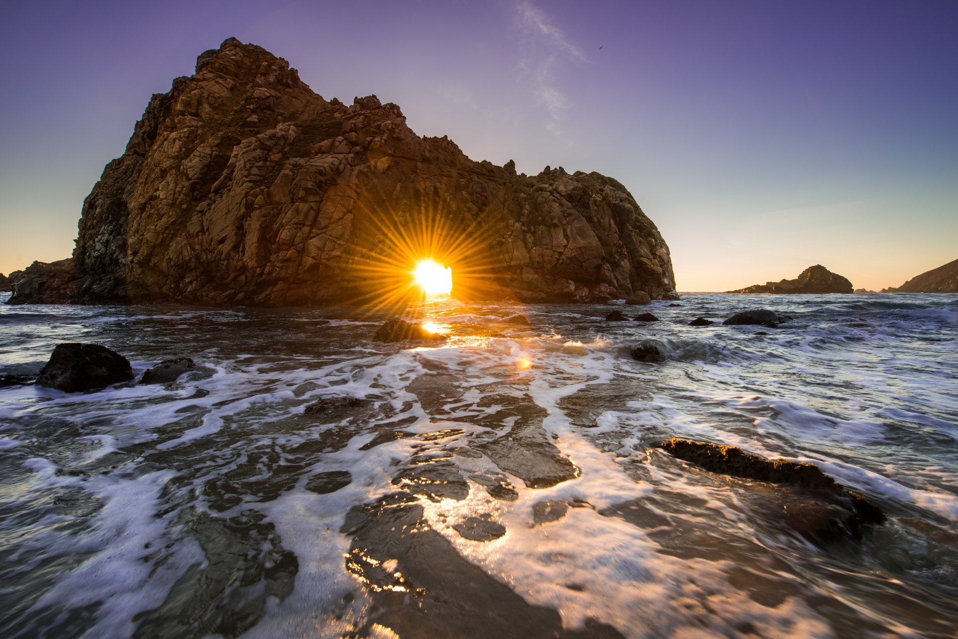 californie océan rocher coucher de soleil