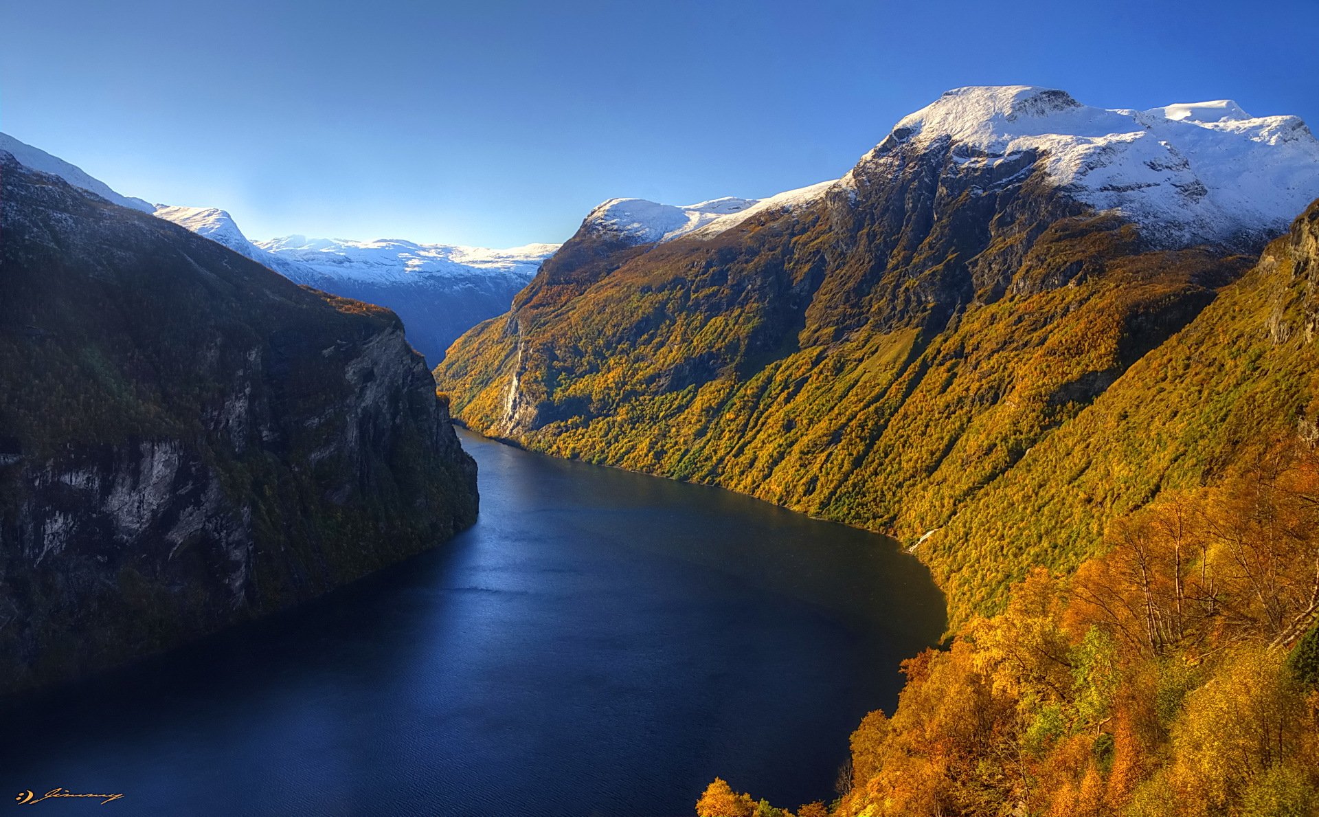 hang fluss himmel schnee berge herbst