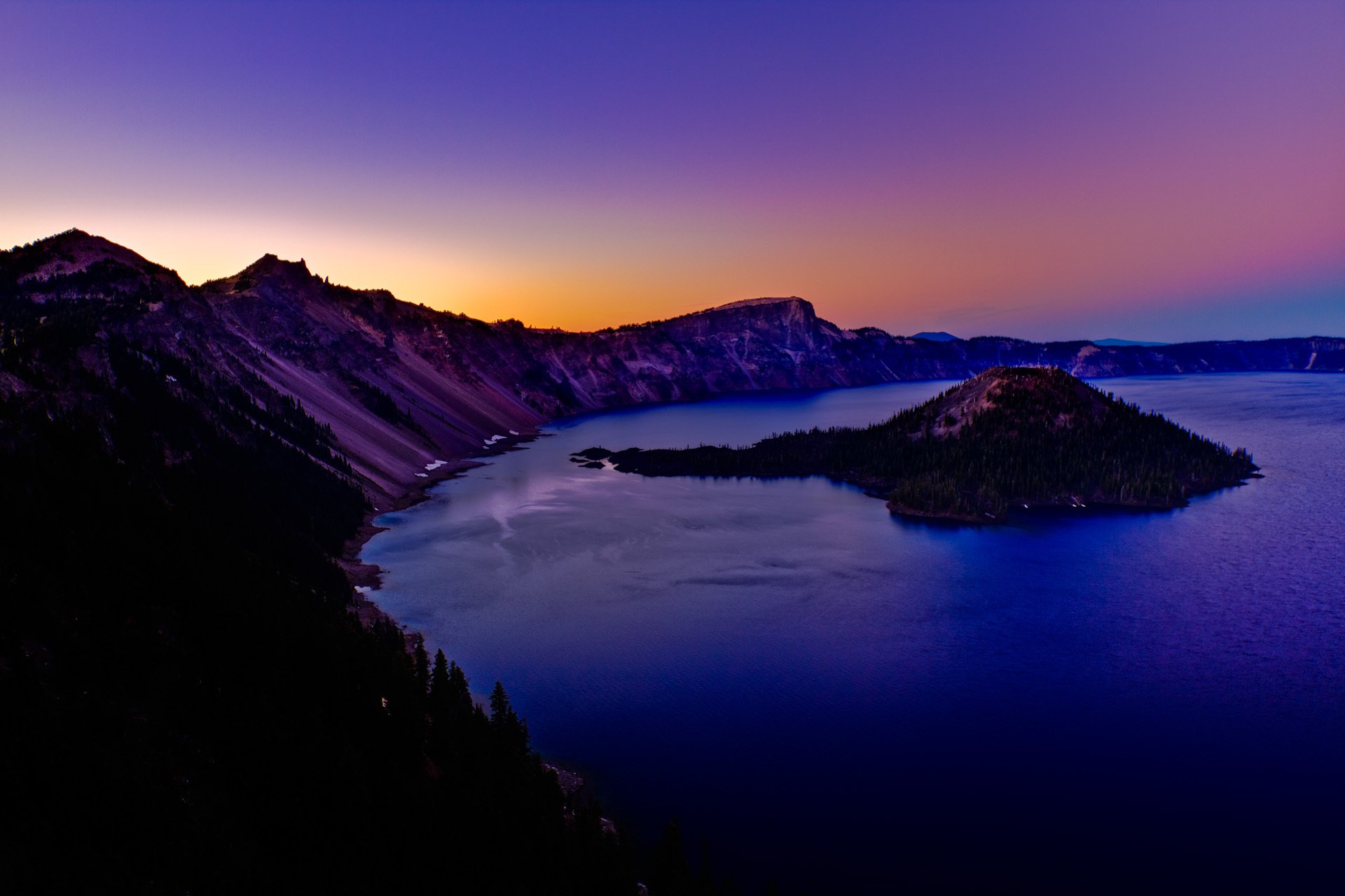 krater see oregon usa see insel sonnenuntergang berge