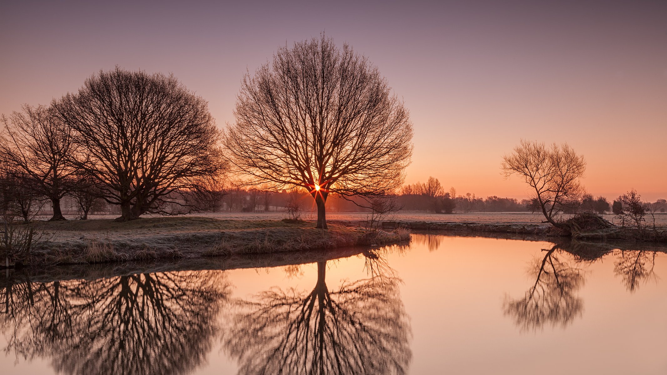 river stor great britain nature morning lake frost tree