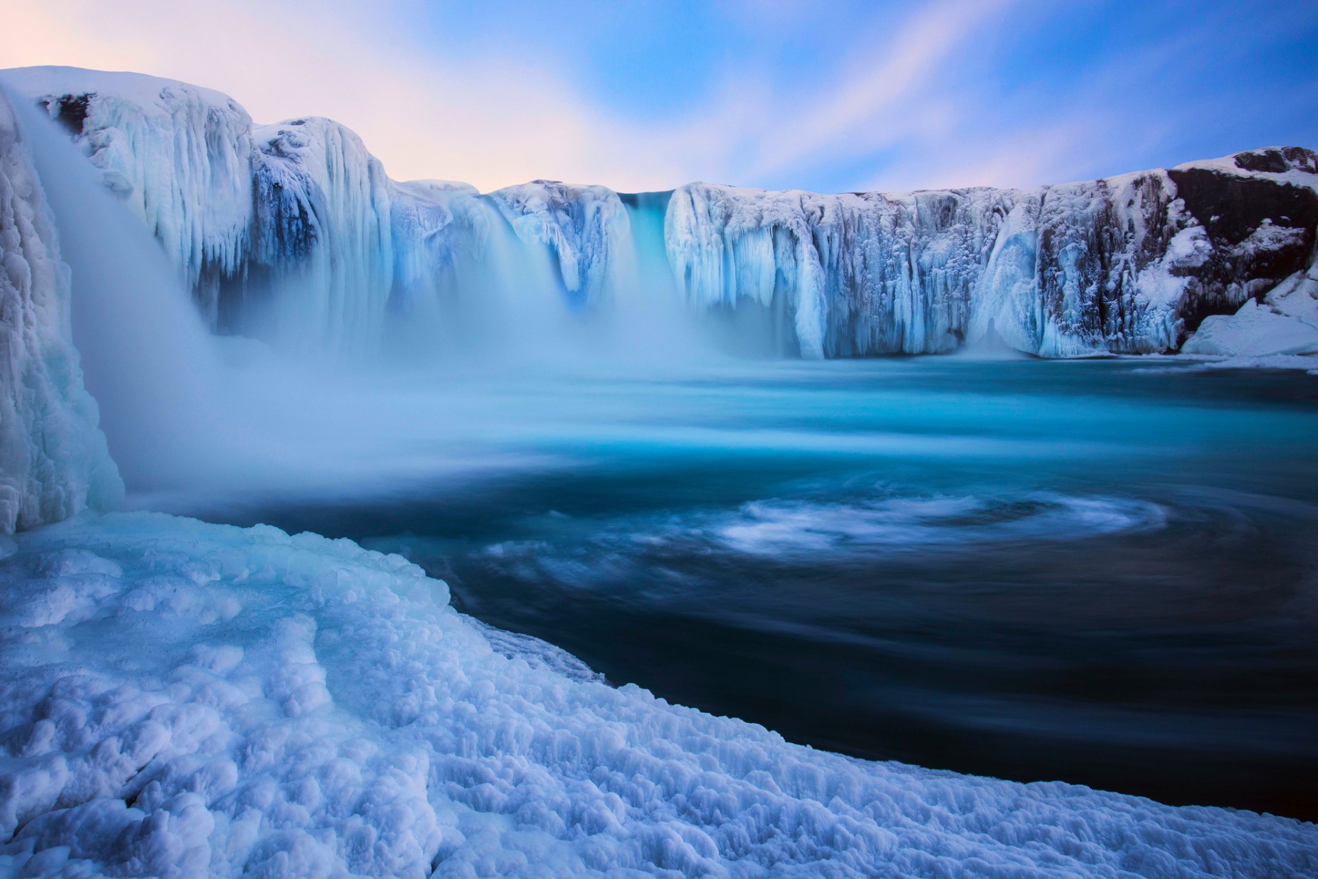 nature iceland godafoss waterfall snow winter december by eggle