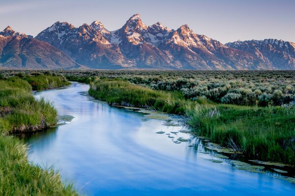 Beautiful nature, blue river and mountains