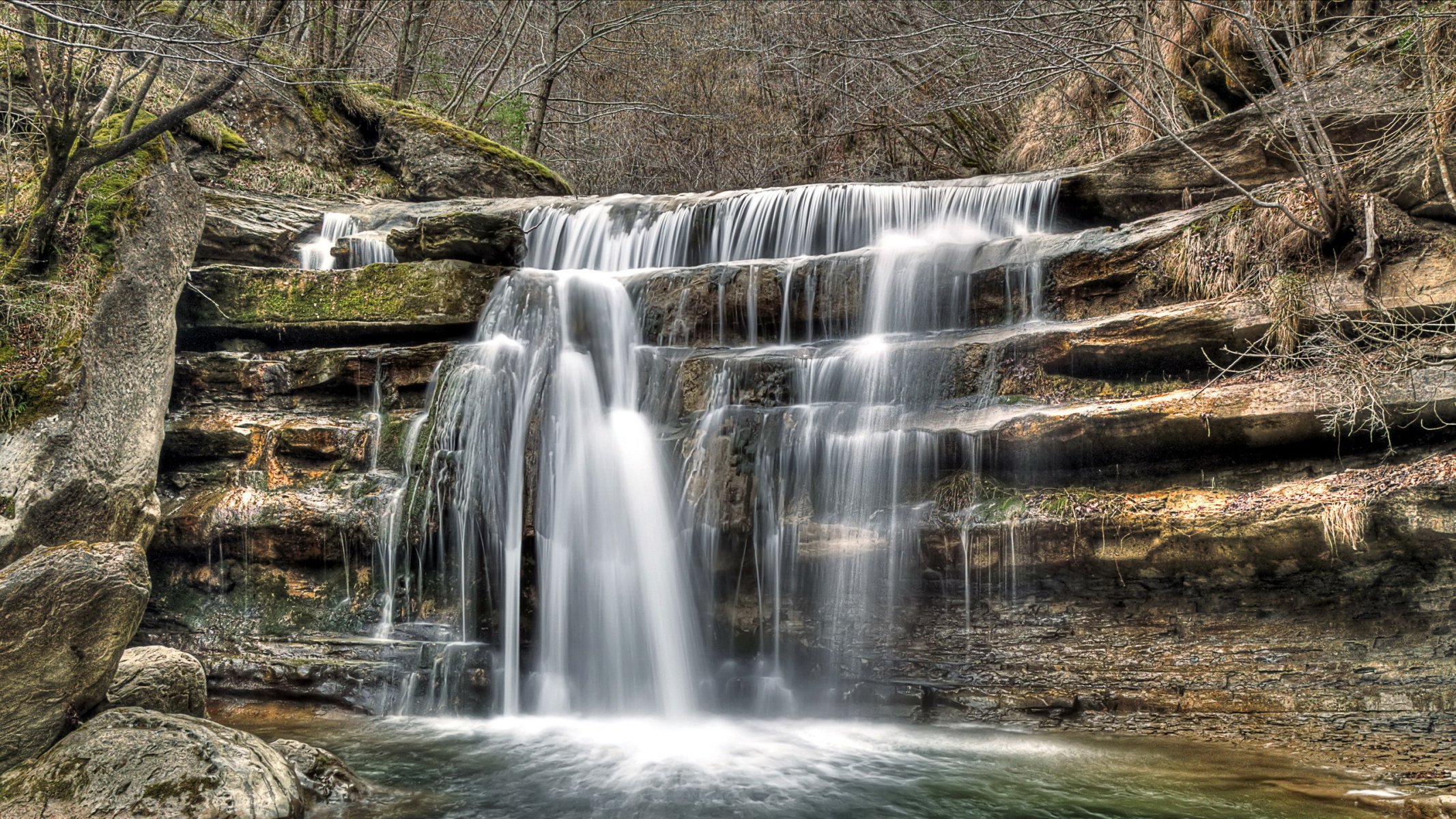 waterfall river forest nature