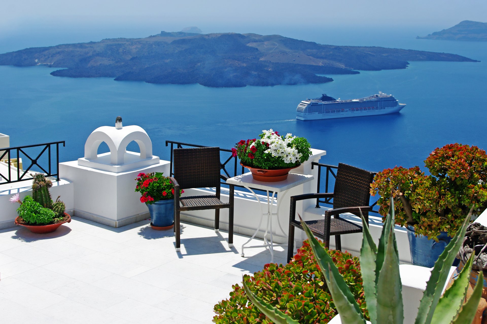 boat nature landscape sky clouds summer santorini greece