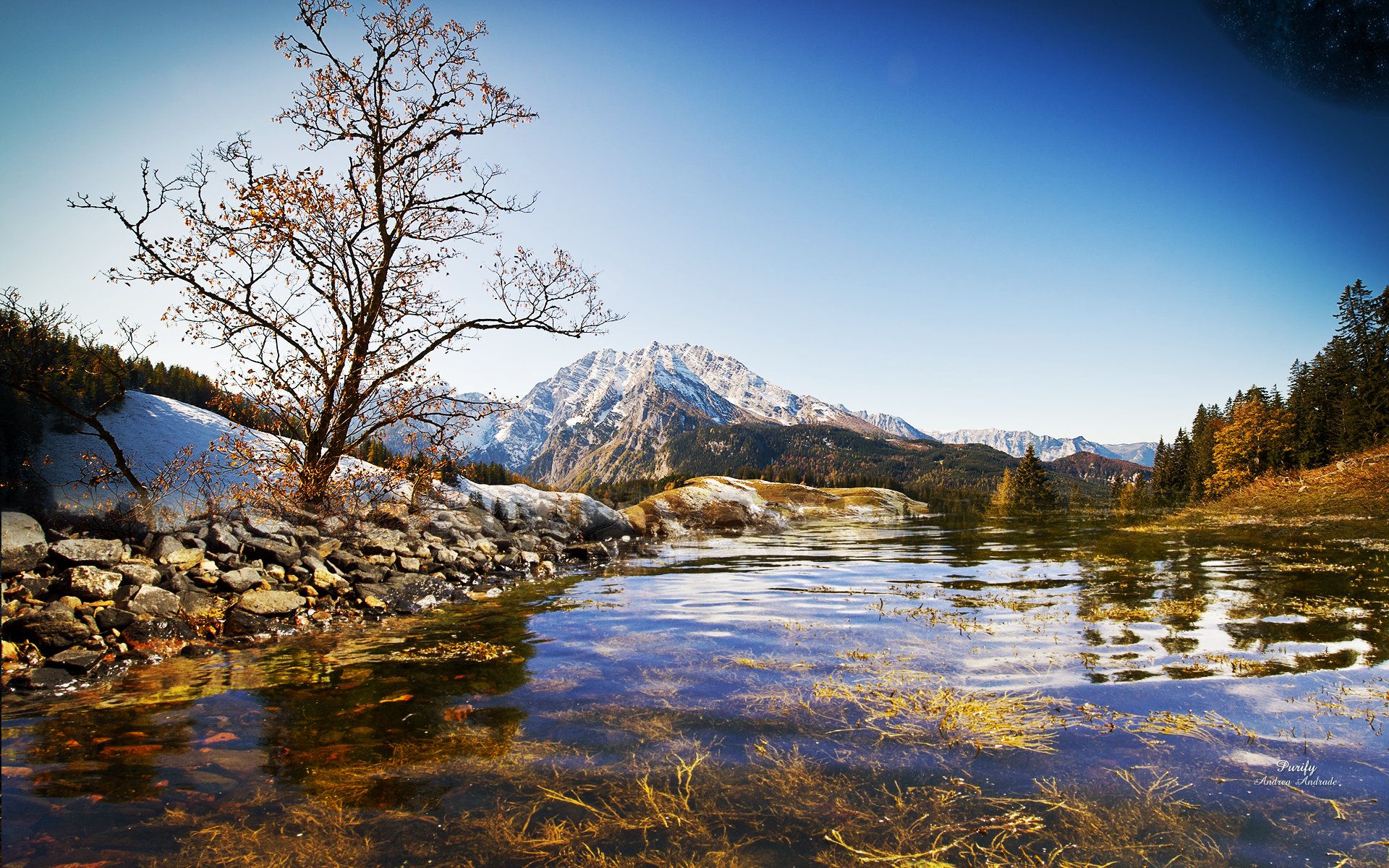 natura paesaggio lago fiume montagna cielo carta da parati