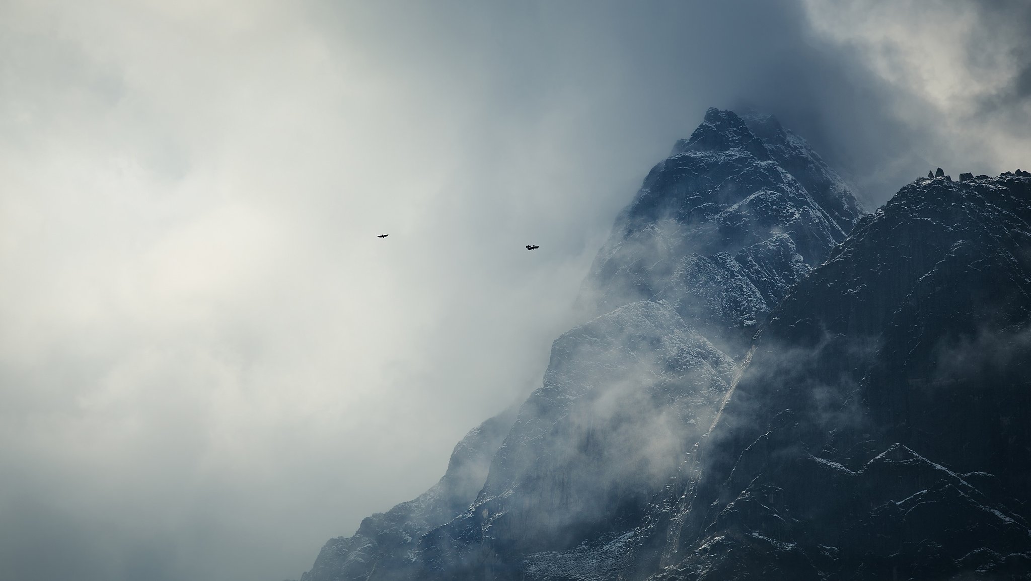 berge wolken schnee vögel himalaya nepal