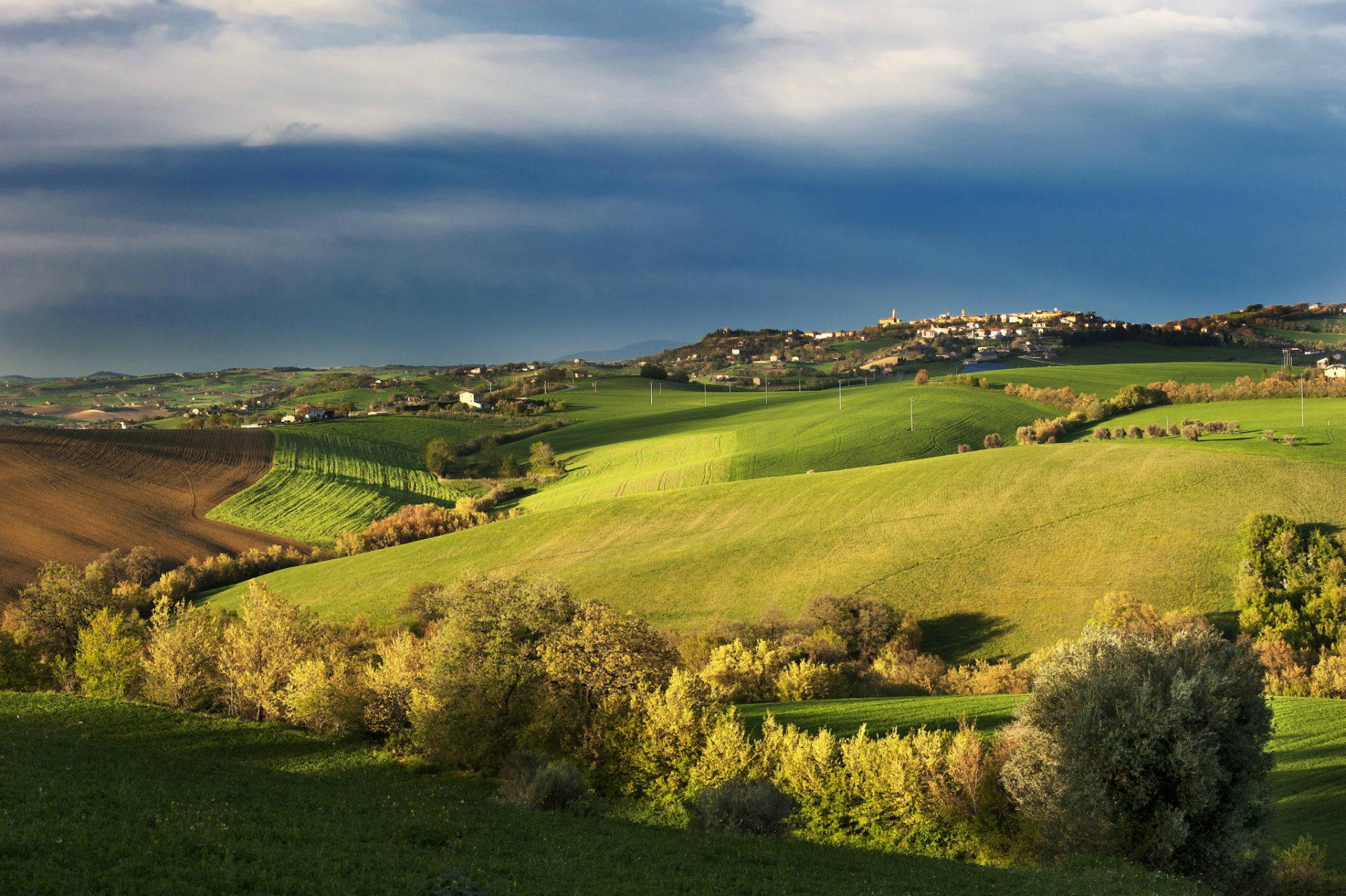 italia toscana autunno campo alberi villaggio blu cielo nuvole