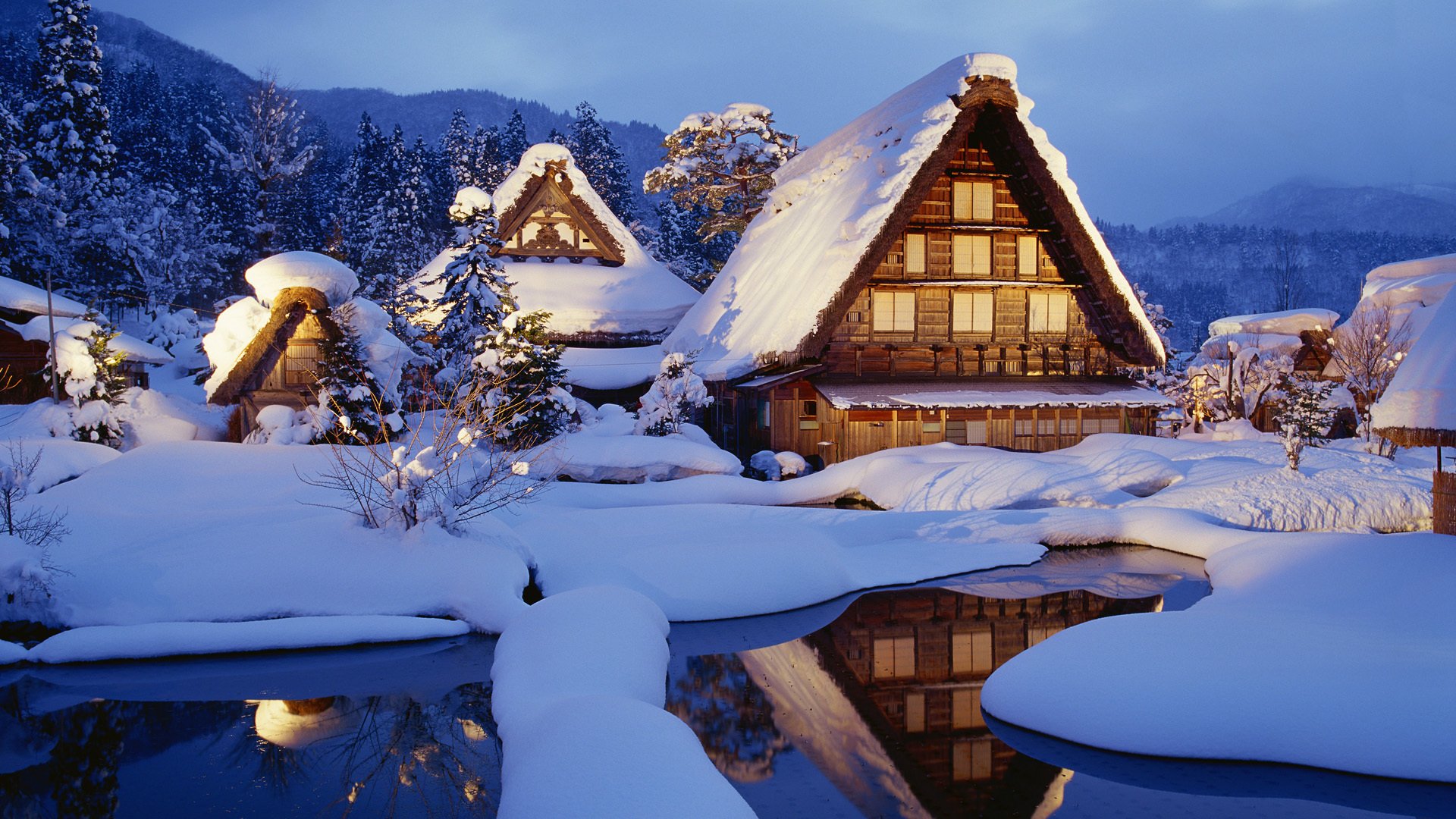 winter snow houses japan