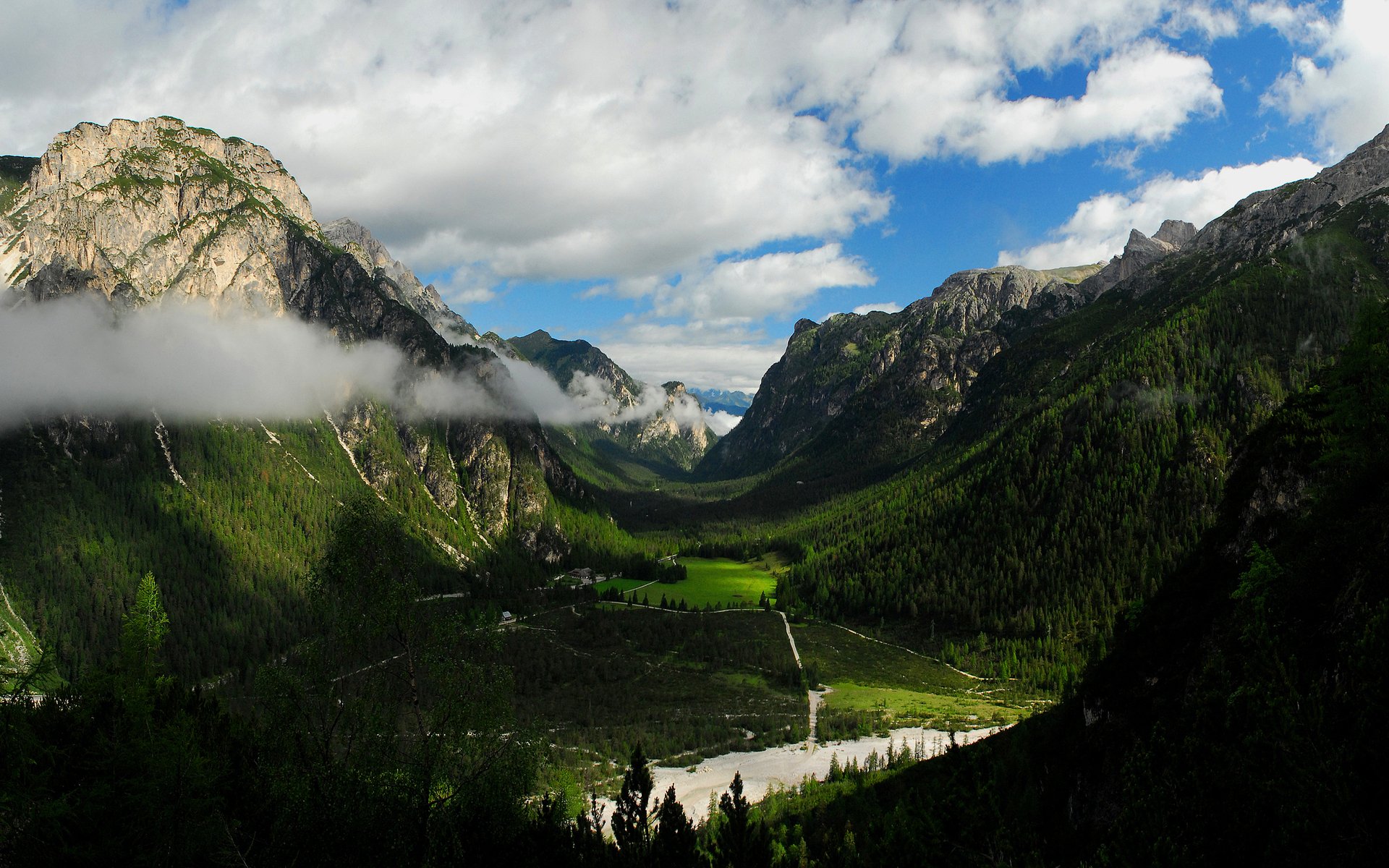 berge tal wald hütte