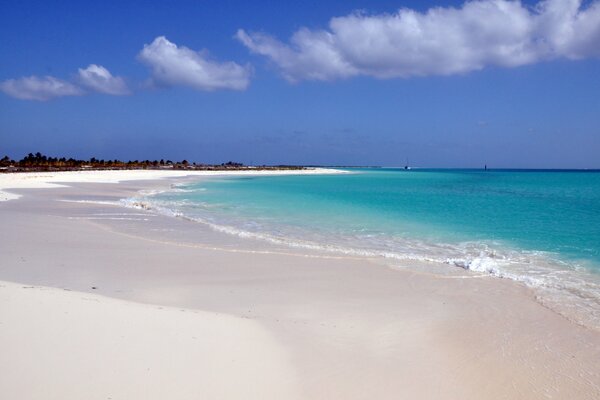 The snow-white shore of the azure sea