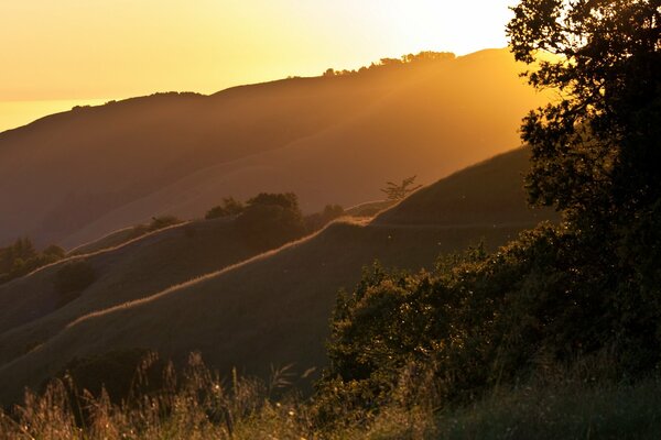 Landscape of mountains at sunset