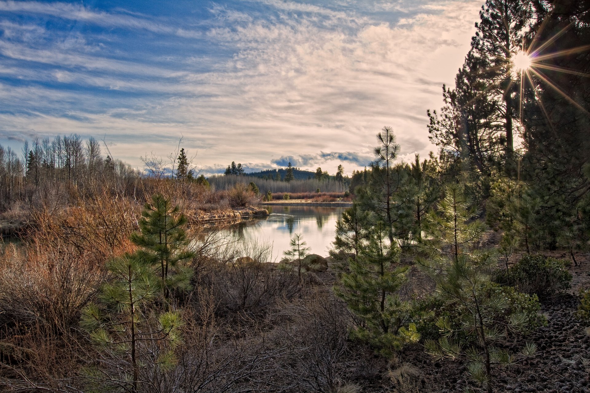 natura montagna foresta fiume sole raggi