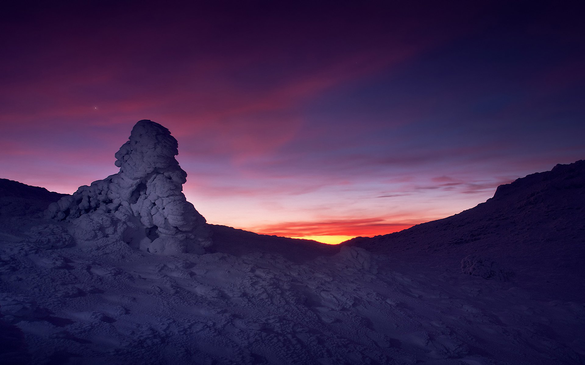 hiver neige coucher de soleil étoile