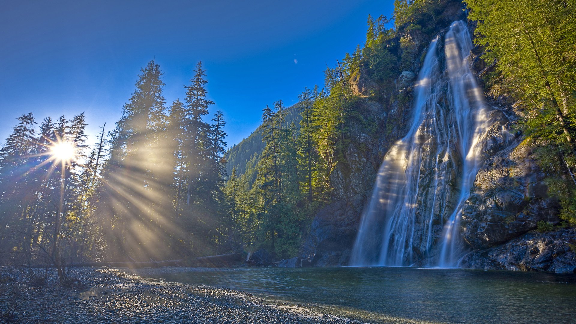 canada natura cascata fiume foresta sole