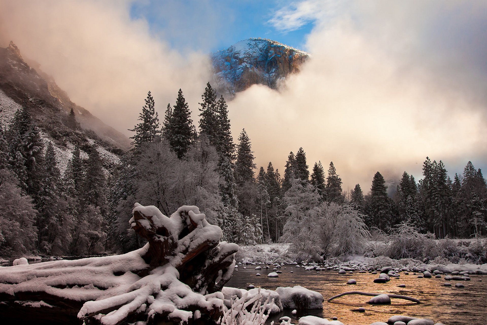 natura kalifornia park narodowy yosemite góry śnieg szron