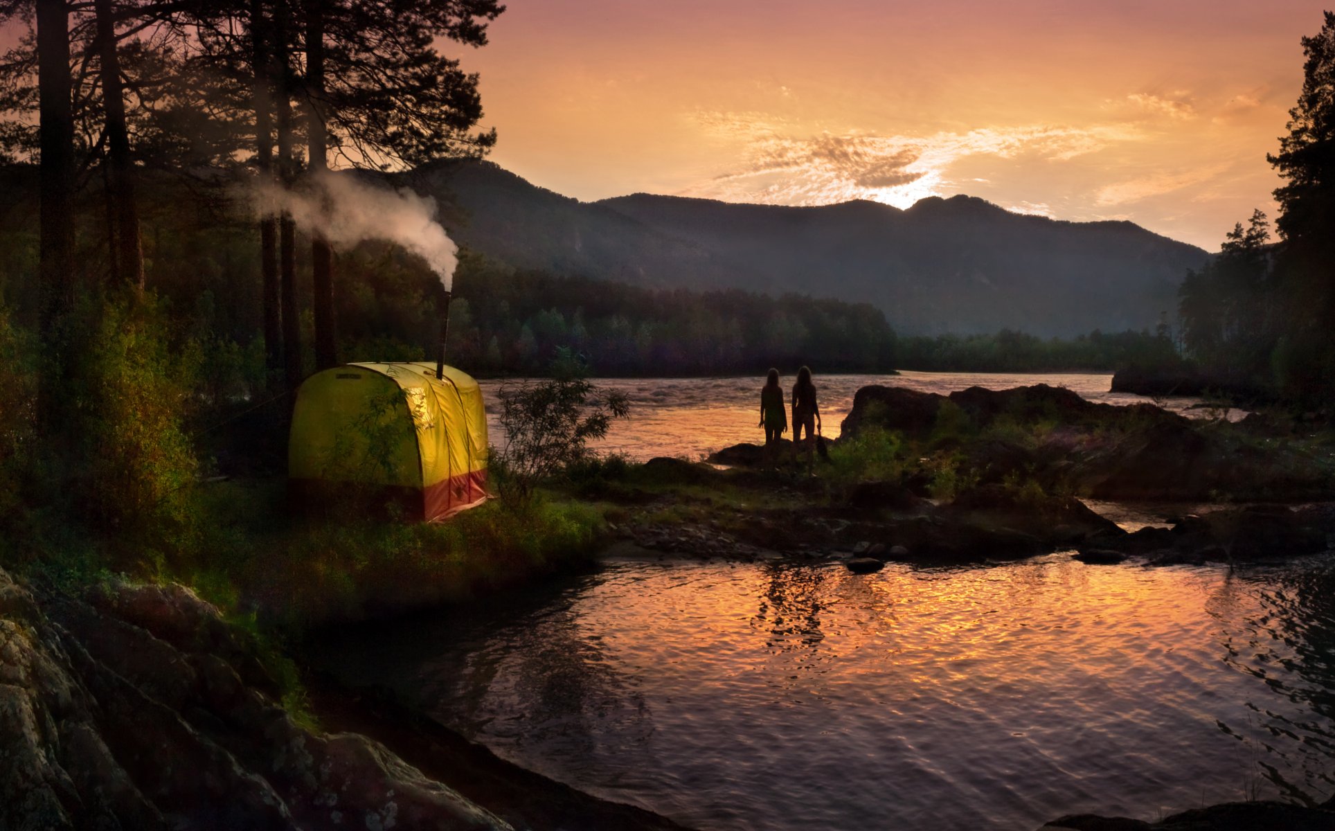 montagna altai mangerok katun tramonto ragazze paesaggio banturismo mobiba mb-103 mobiba