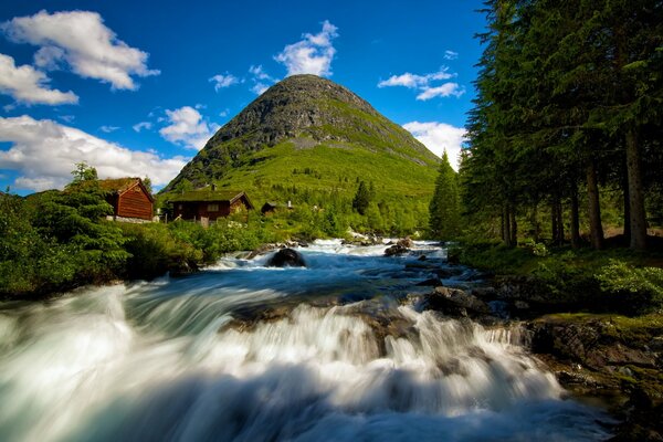 Traditional Norwegian house by the river