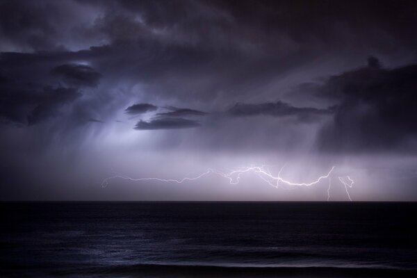 Lightning in the sky and rain