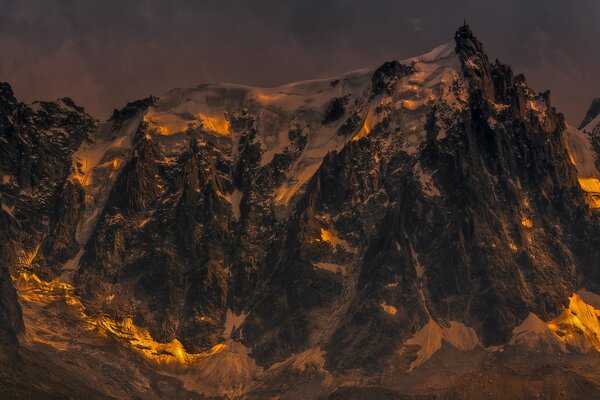 The Alps in France in night lighting