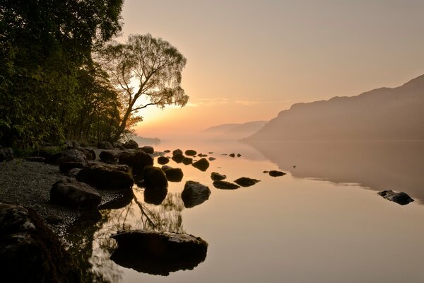 Hintergrundbild Sonnenuntergang am Ufer