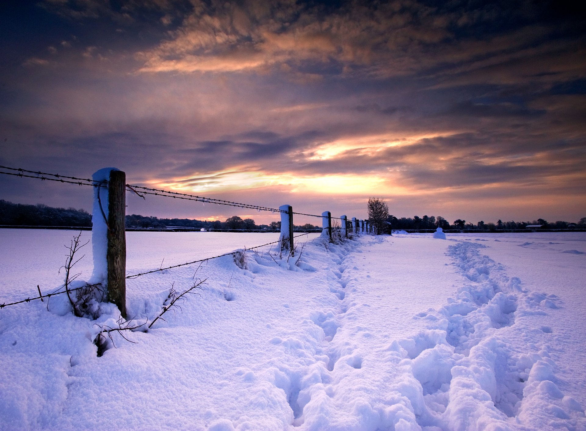 naturaleza invierno puesta de sol nieve huellas cerca