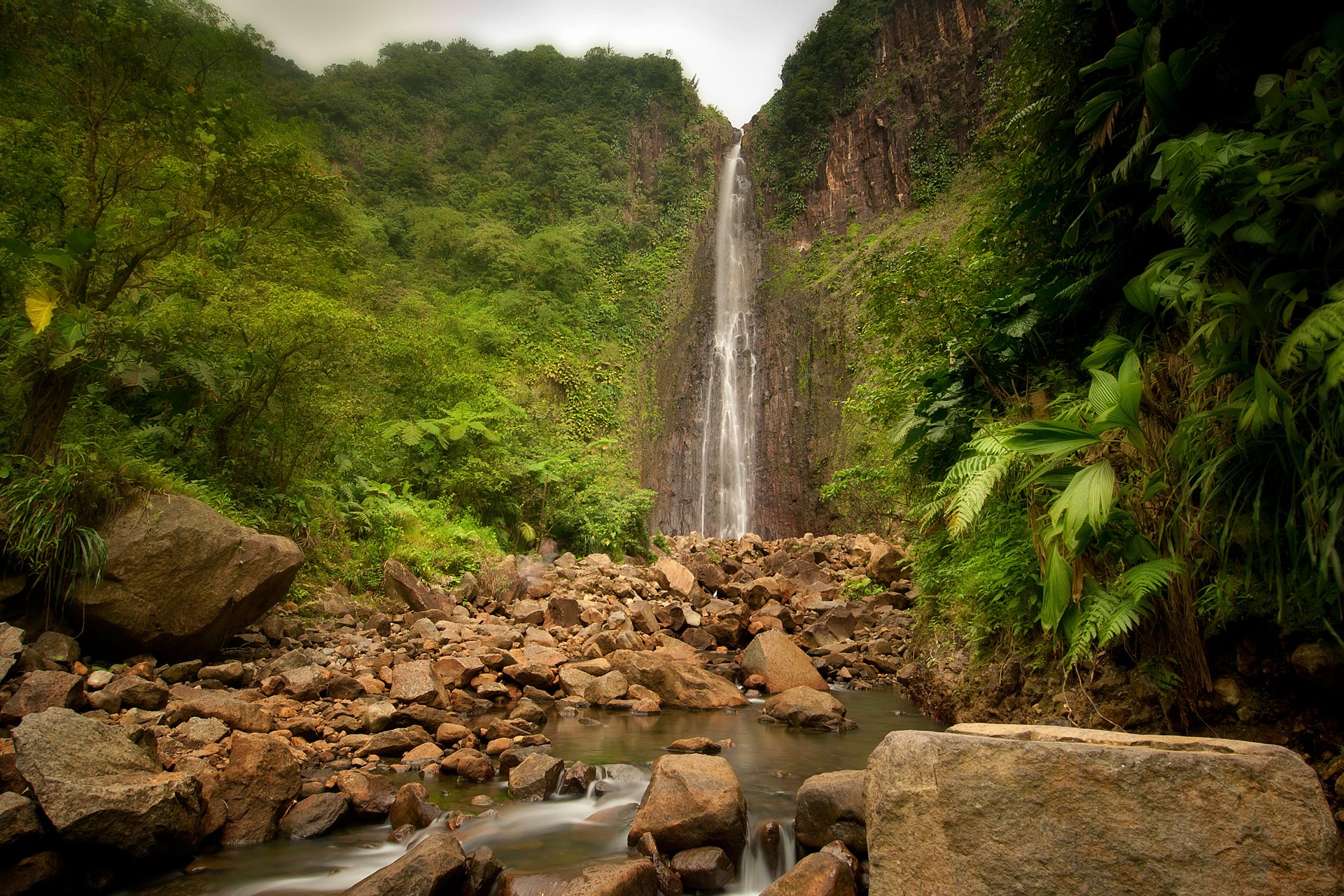 nature cascade rivière pierres jungle